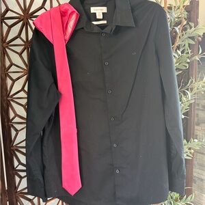 Calvin Klein Black Dress Shirt with Pink Tie Accent